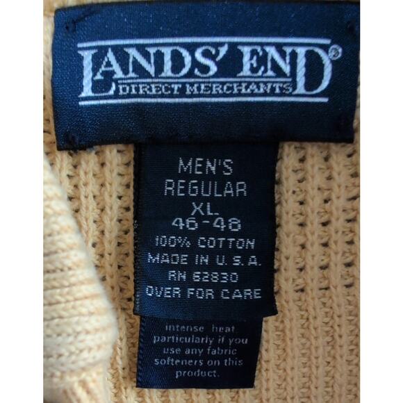 Vintage Lands End Chunky Knit Henley Sweater Men XL Preppy Old Money Grandpa 90s - Picture 4 of 5